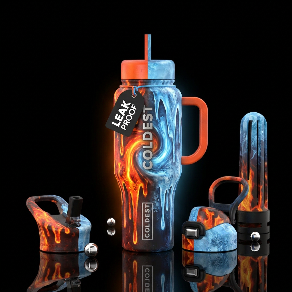 Fire & Ice Drip Daytime Half the bottle has fiery ... water bottle design
