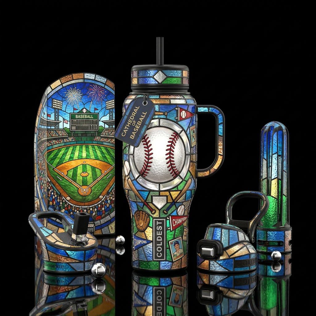 Cathedral of Baseball  A breathtaking stained-glas... water bottle design