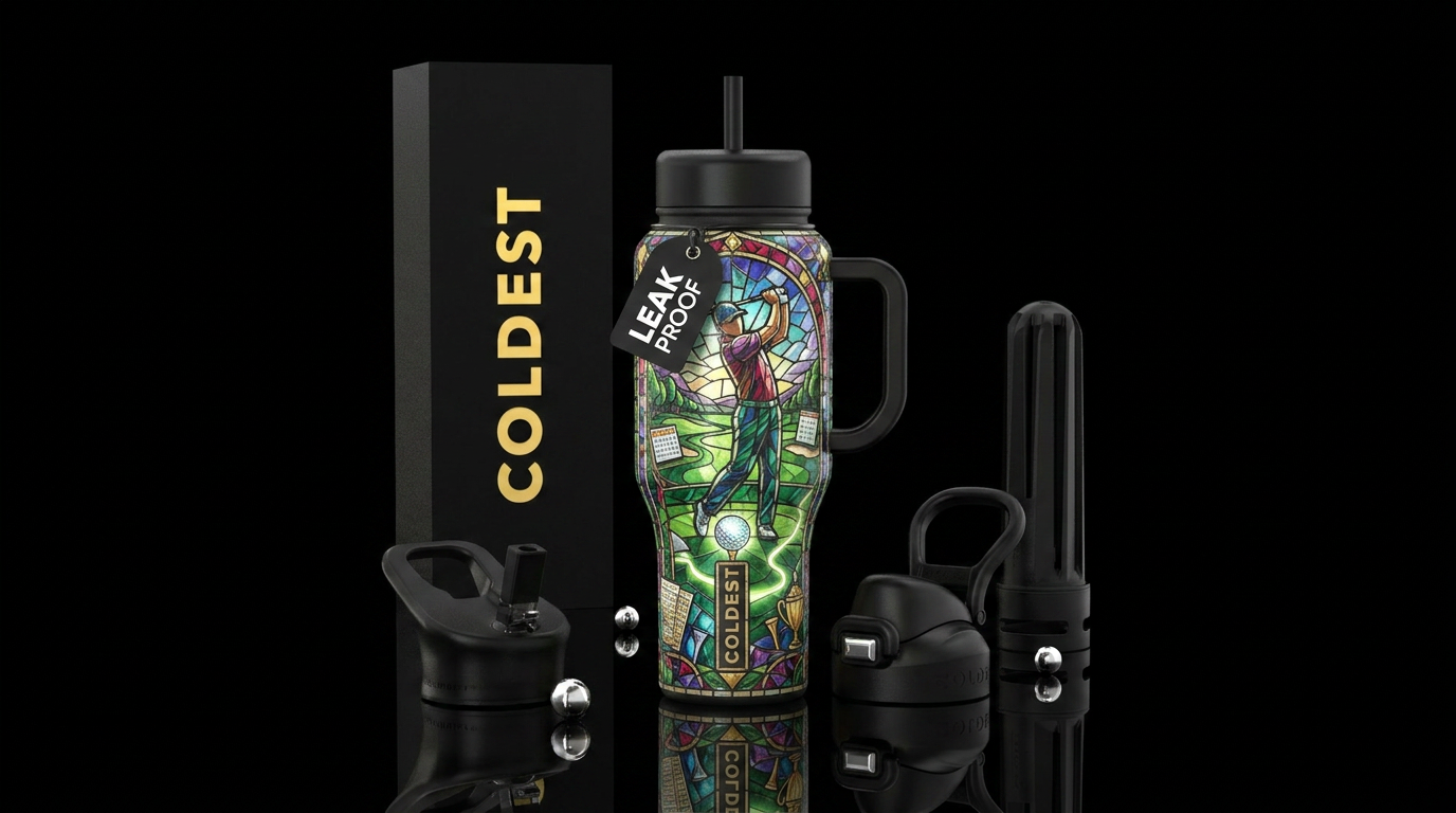 Cathedral of Golf  A breathtaking stained-glass an... water bottle design