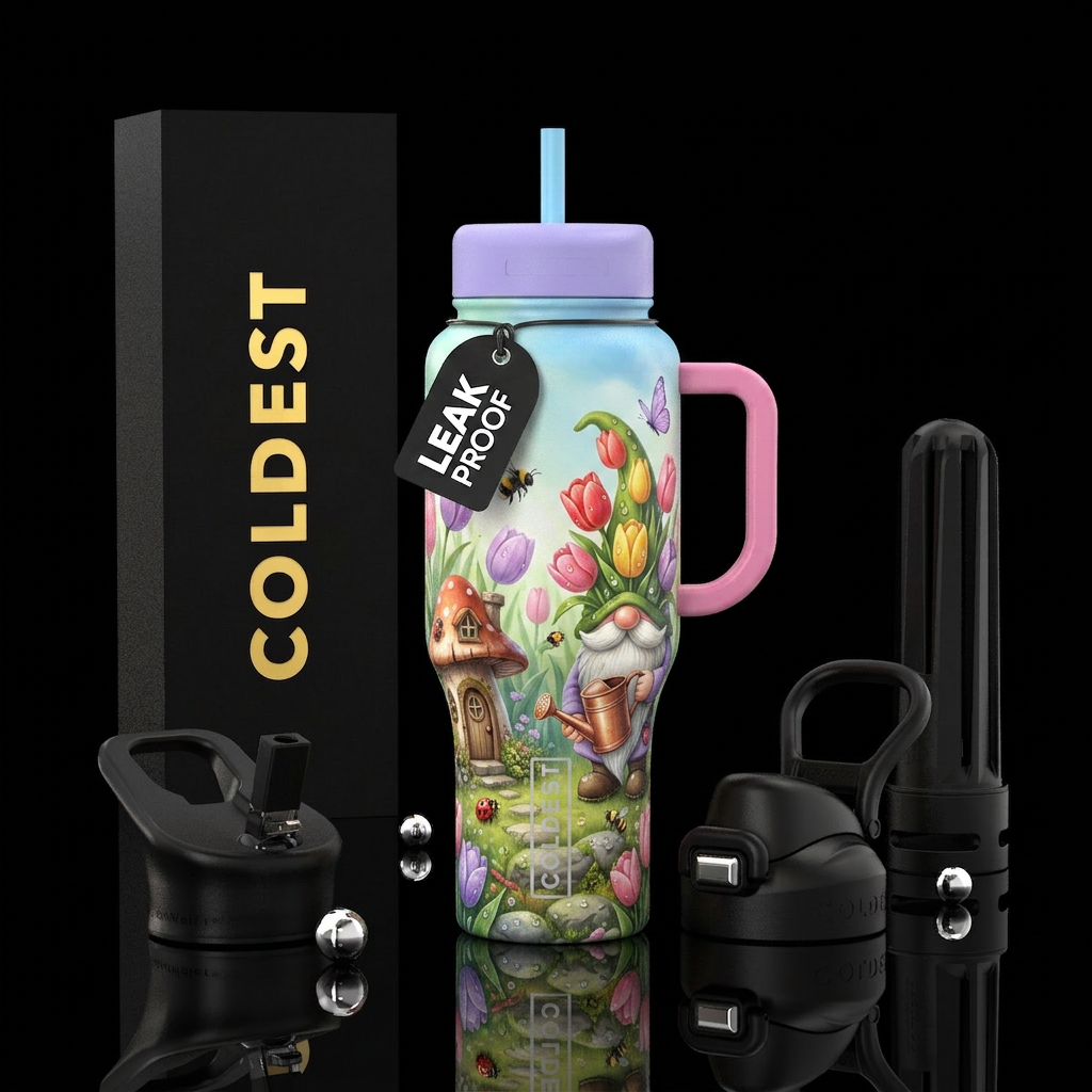 Spring Gnome Section Colors Soft greens Lavender T... water bottle design