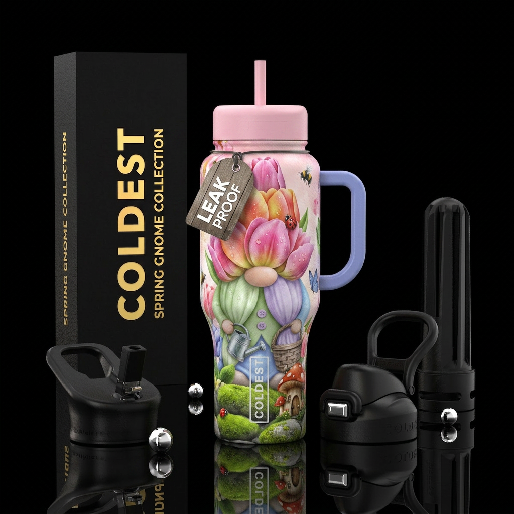 Spring Gnome Section Colors Soft greens Lavender T... water bottle design