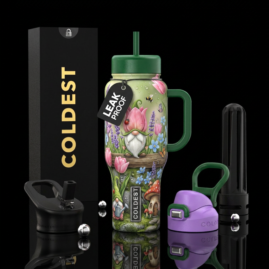 Spring Gnome Section Colors Soft greens Lavender T... water bottle design