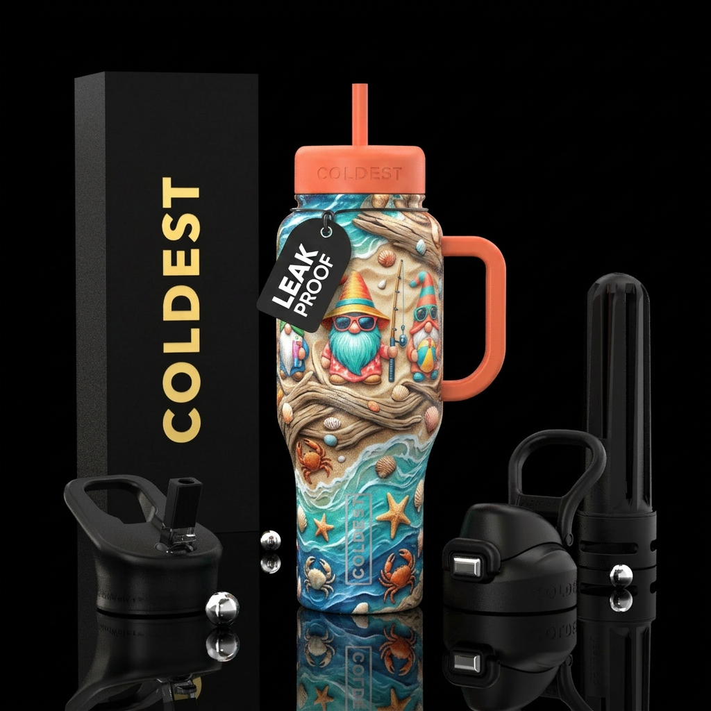 Summer Gnome Section Colors Bright turquoise Sunny... water bottle design