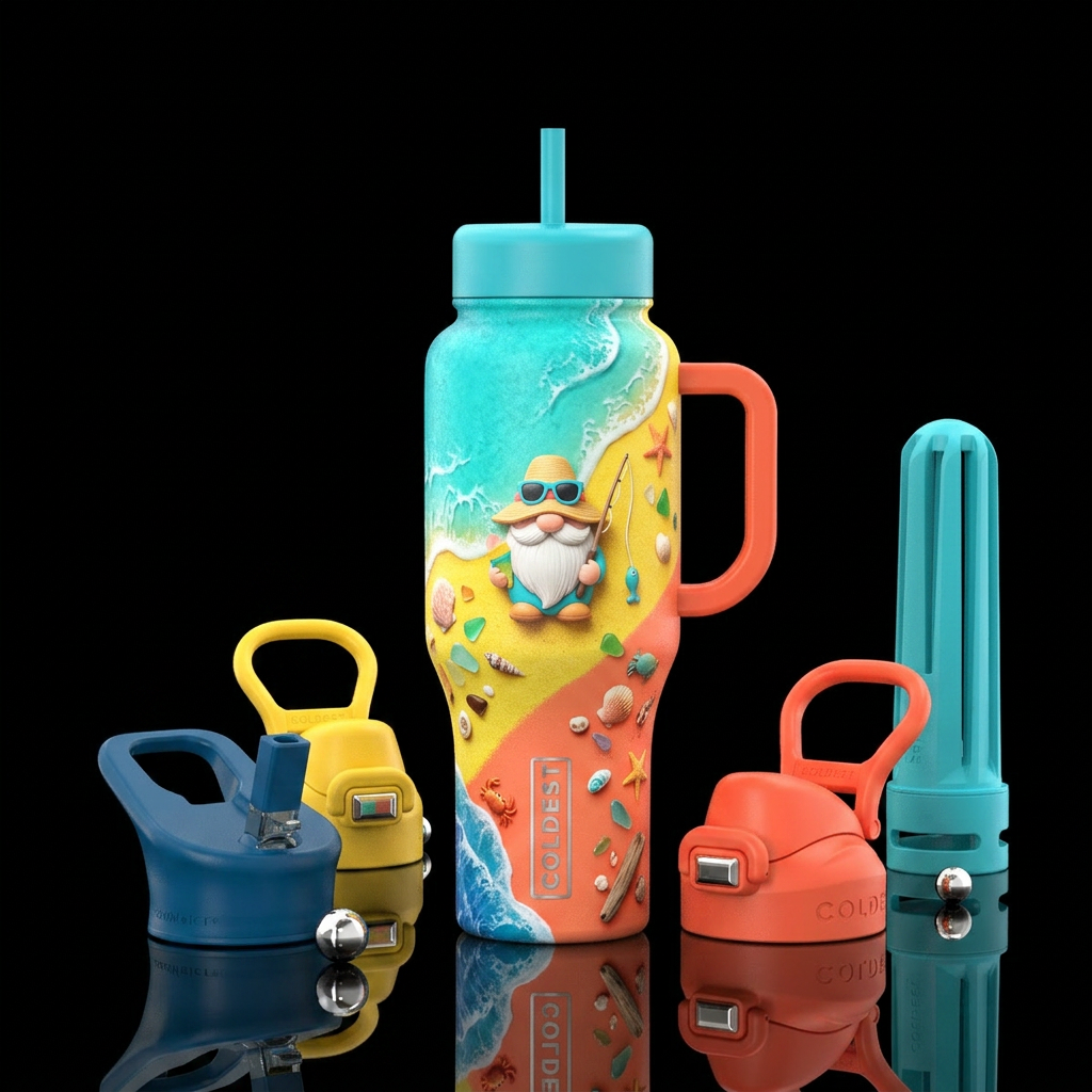 Summer Gnome Section Colors Bright turquoise Sunny... water bottle design
