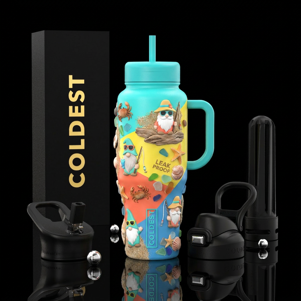 Summer Gnome Section Colors Bright turquoise Sunny... water bottle design