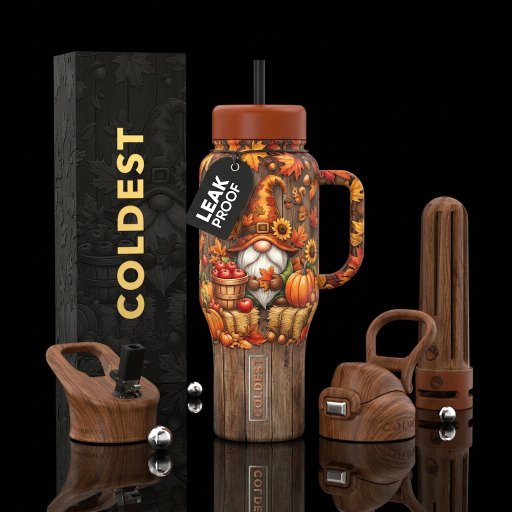 Fall Gnome Section Colors Burnt orange Deep red Go... water bottle design