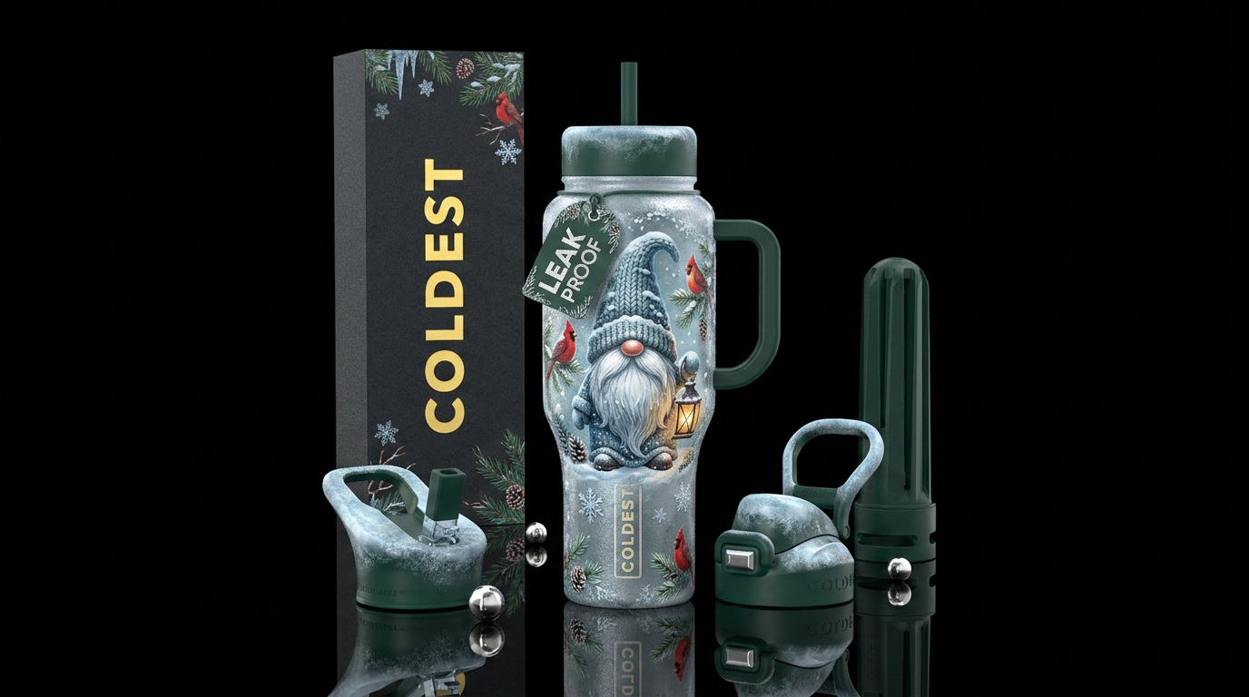 Winter Gnome Section Colors Ice blue Silver White ... water bottle design