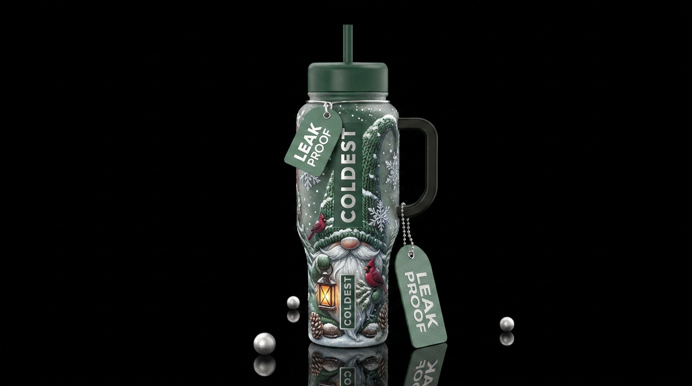 Winter Gnome Section Colors Ice blue Silver White ... water bottle design
