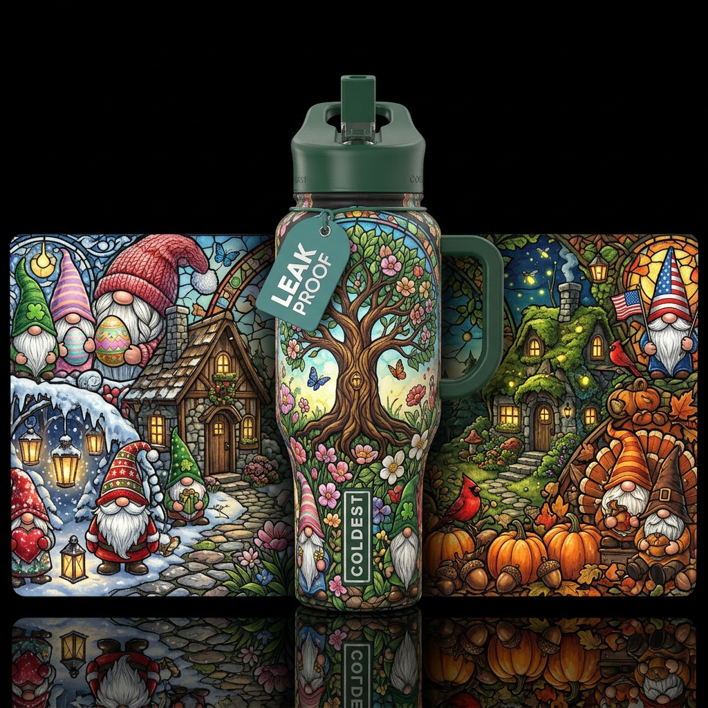 A Year in Gnomeville  A whimsical, highly detailed... water bottle design