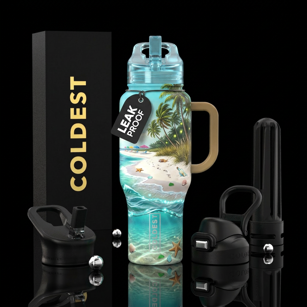 Design Name Ideas Endless Summer Coastal Escape Pa... water bottle design