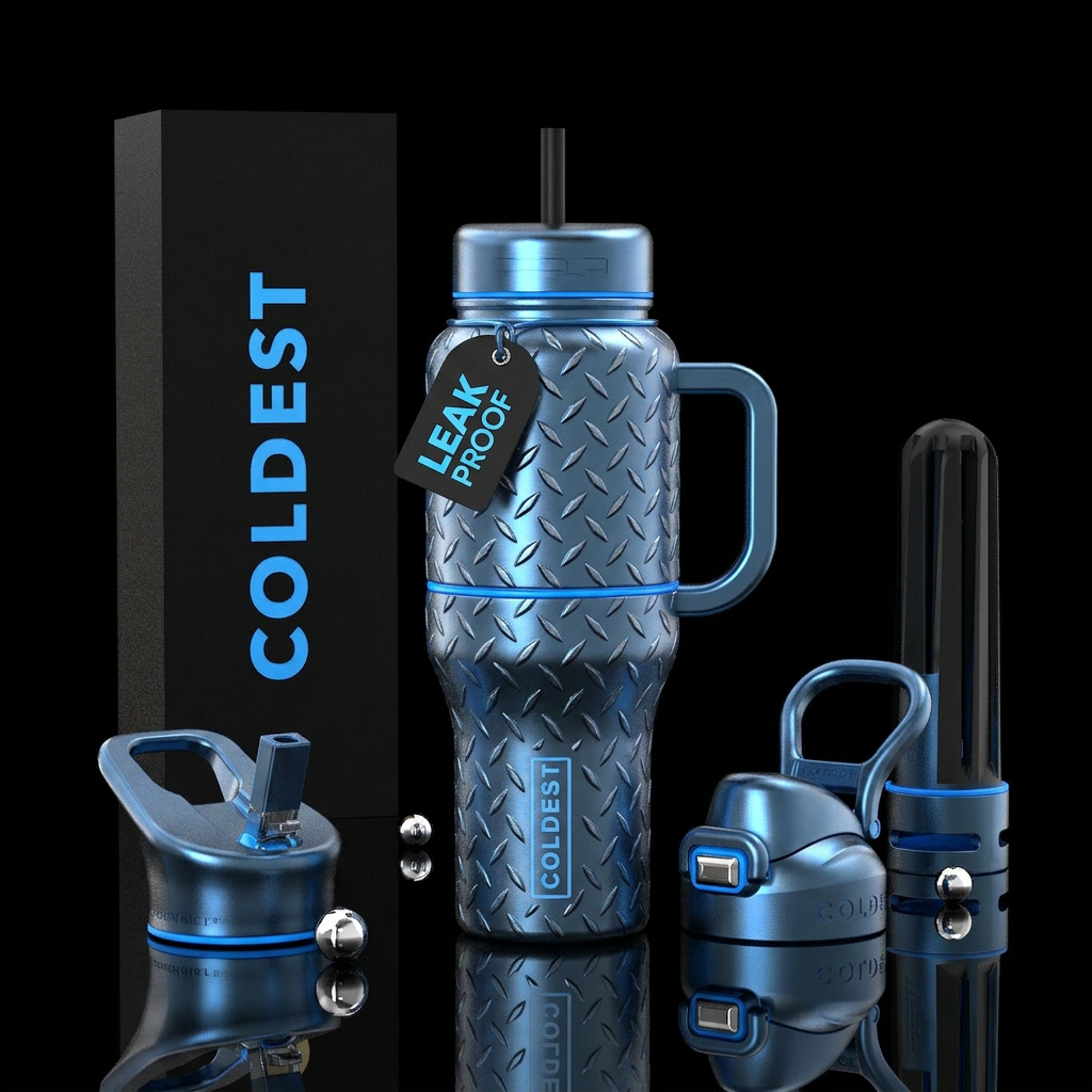 Blue Steel Stainless diamond plate Electric blue h... water bottle design