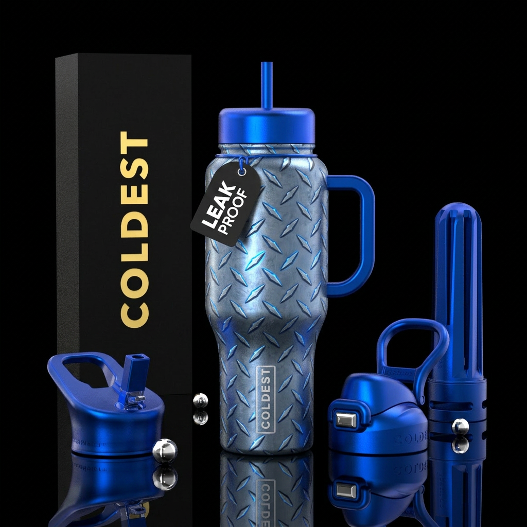 Blue Steel Stainless diamond plate Electric blue h... water bottle design