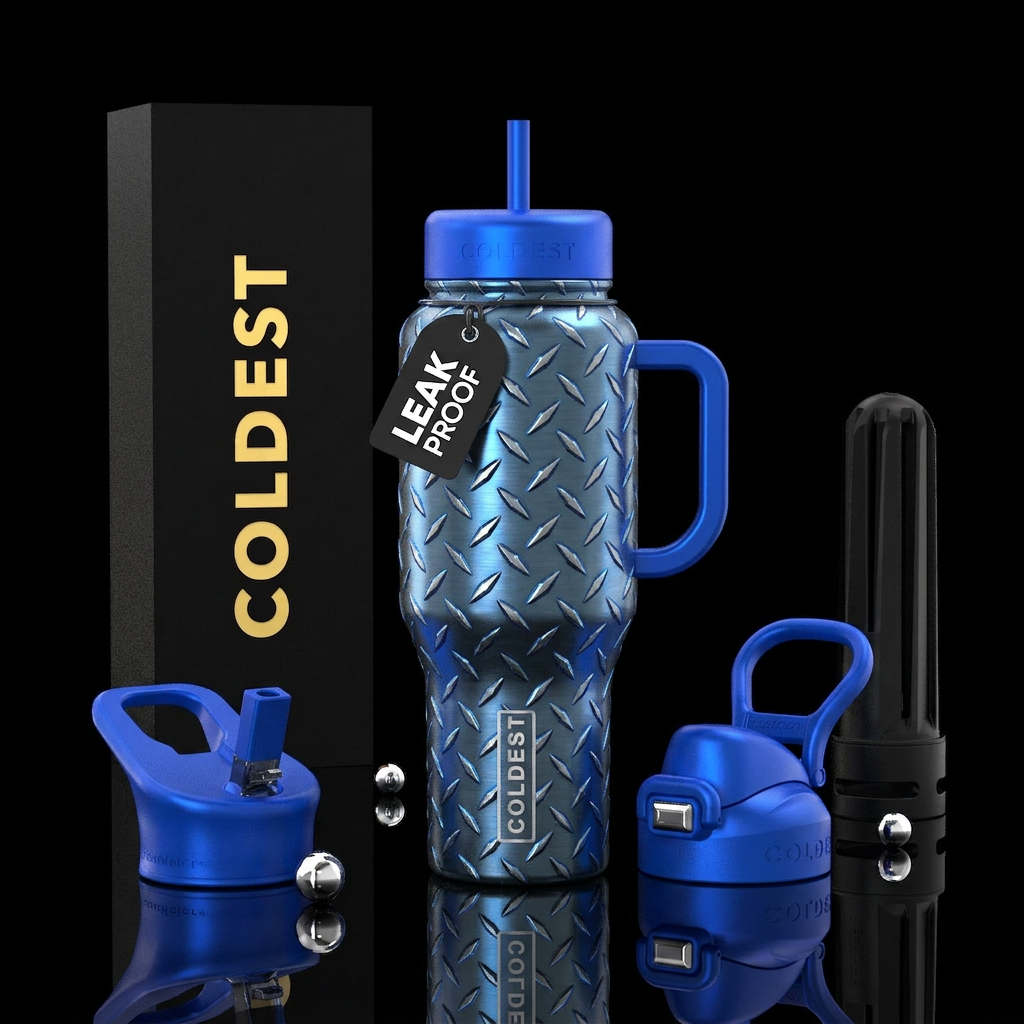 Blue Steel Stainless diamond plate Electric blue h... water bottle design