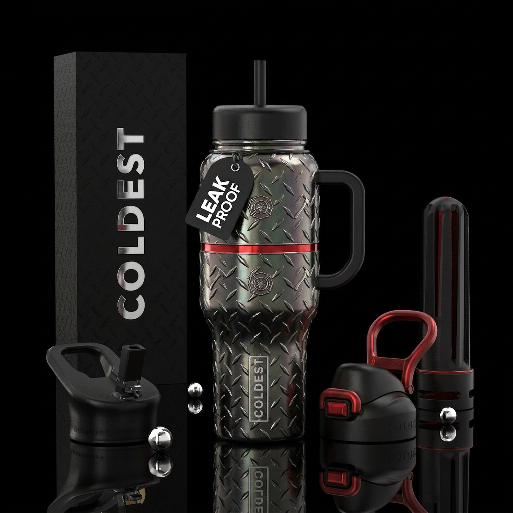 Firefighter Edition Diamond plate background Thin ... water bottle design