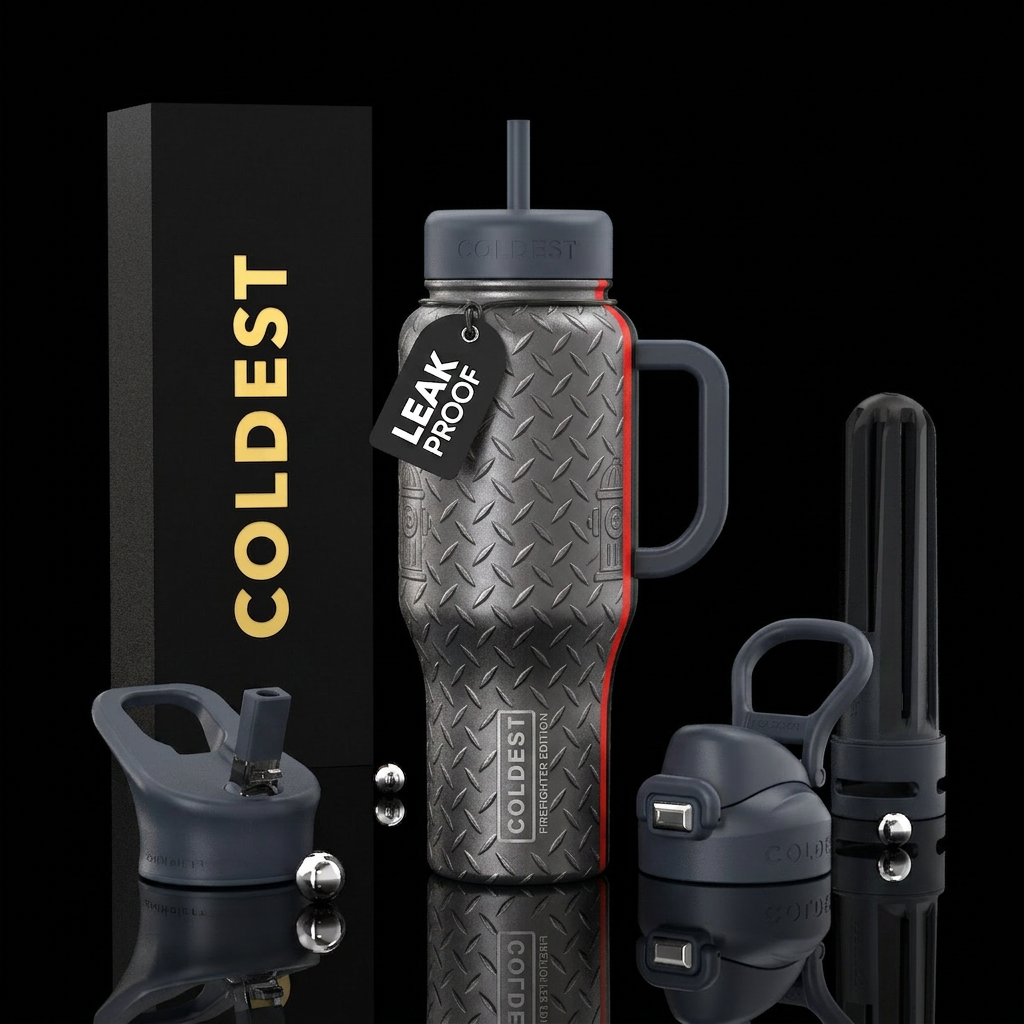 Firefighter Edition Diamond plate background Thin ... water bottle design