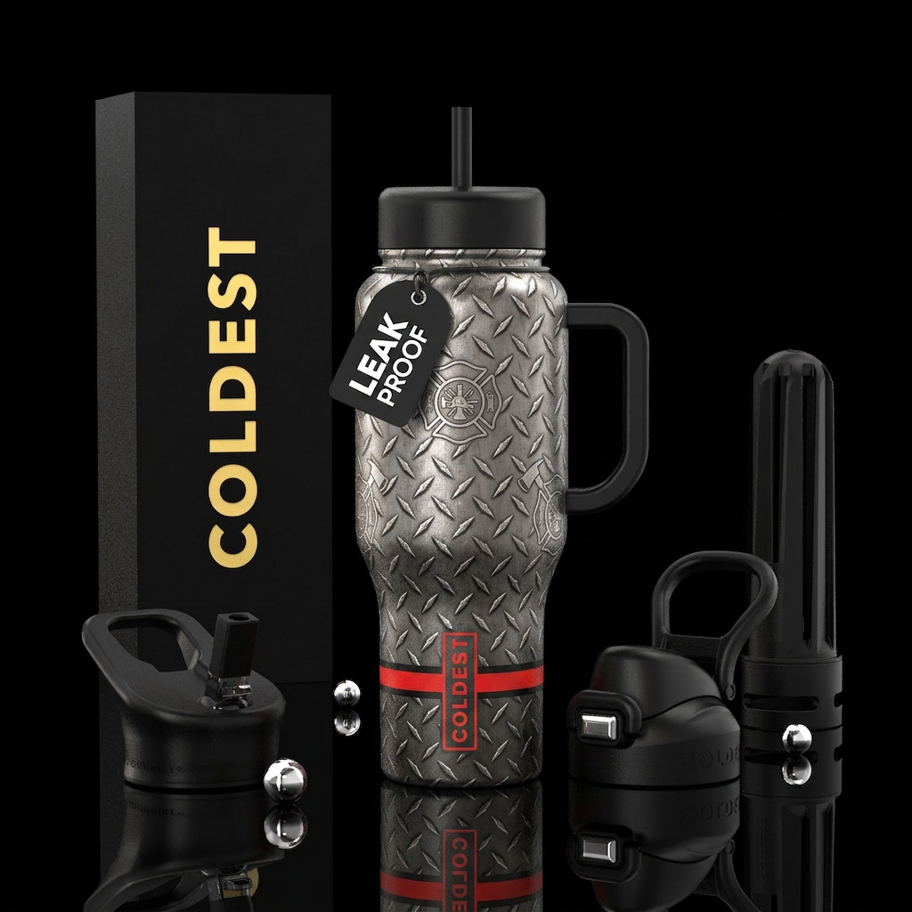 Firefighter Edition Diamond plate background Thin ... water bottle design
