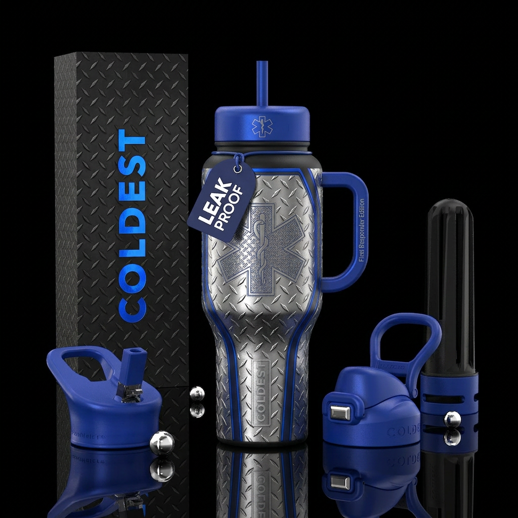 First Responder Edition Diamond plate background E... water bottle design