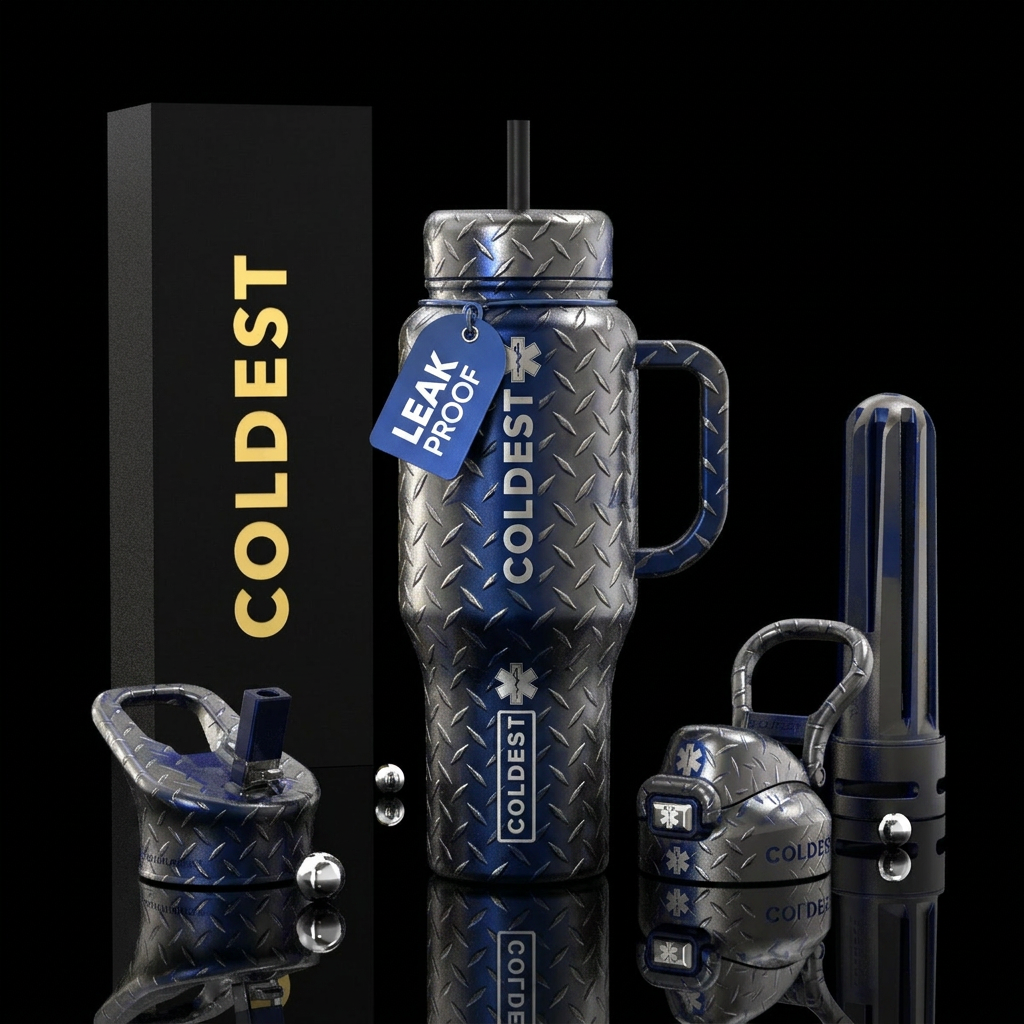 First Responder Edition Diamond plate background E... water bottle design