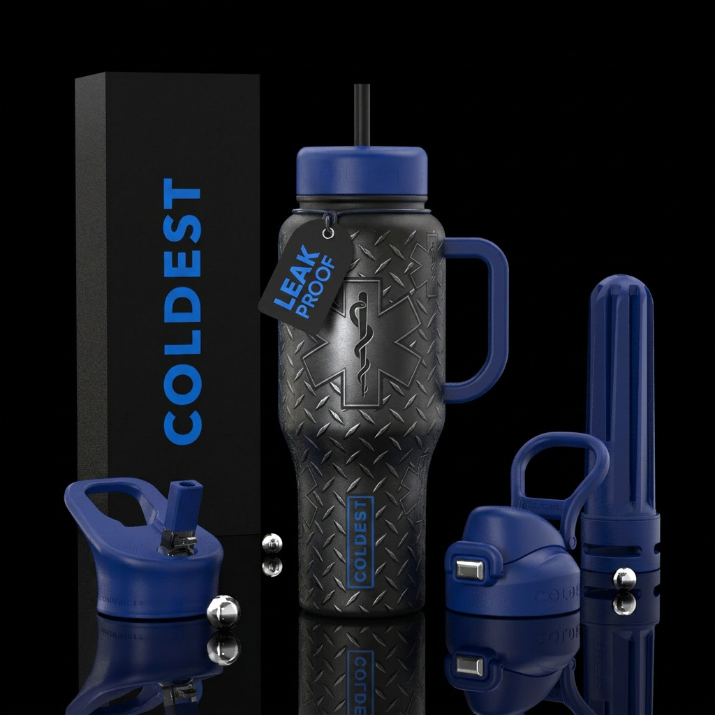 First Responder Edition Diamond plate background E... water bottle design