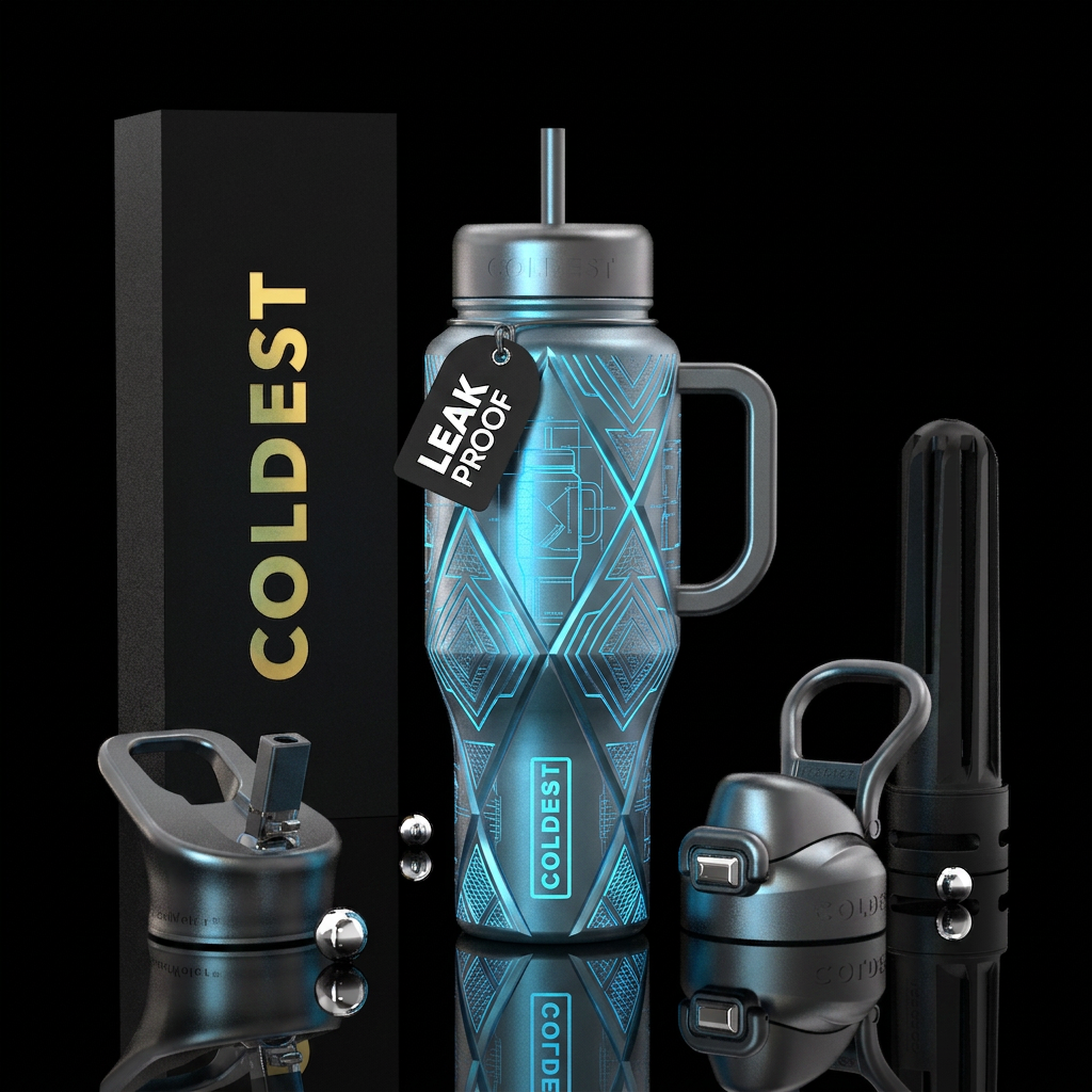 Glowie Version Daytime Industrial steel. Nighttime... water bottle design