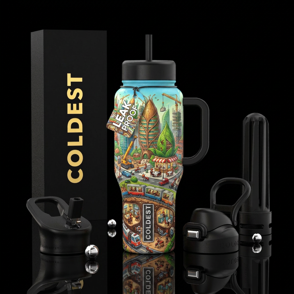 Antropolis A full ant city. Ants driving vehicles.... water bottle design