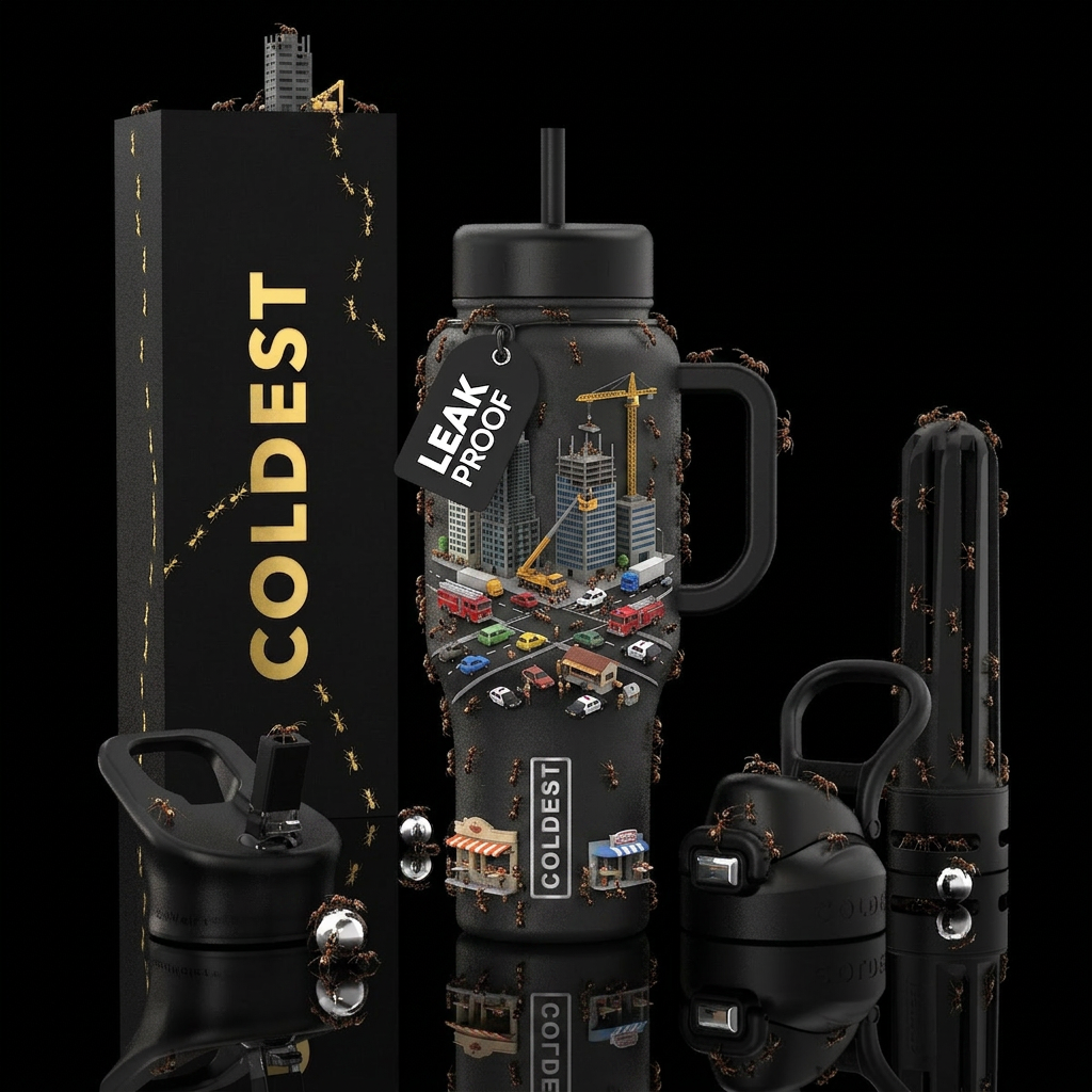 Antropolis A full ant city. Ants driving vehicles.... water bottle design