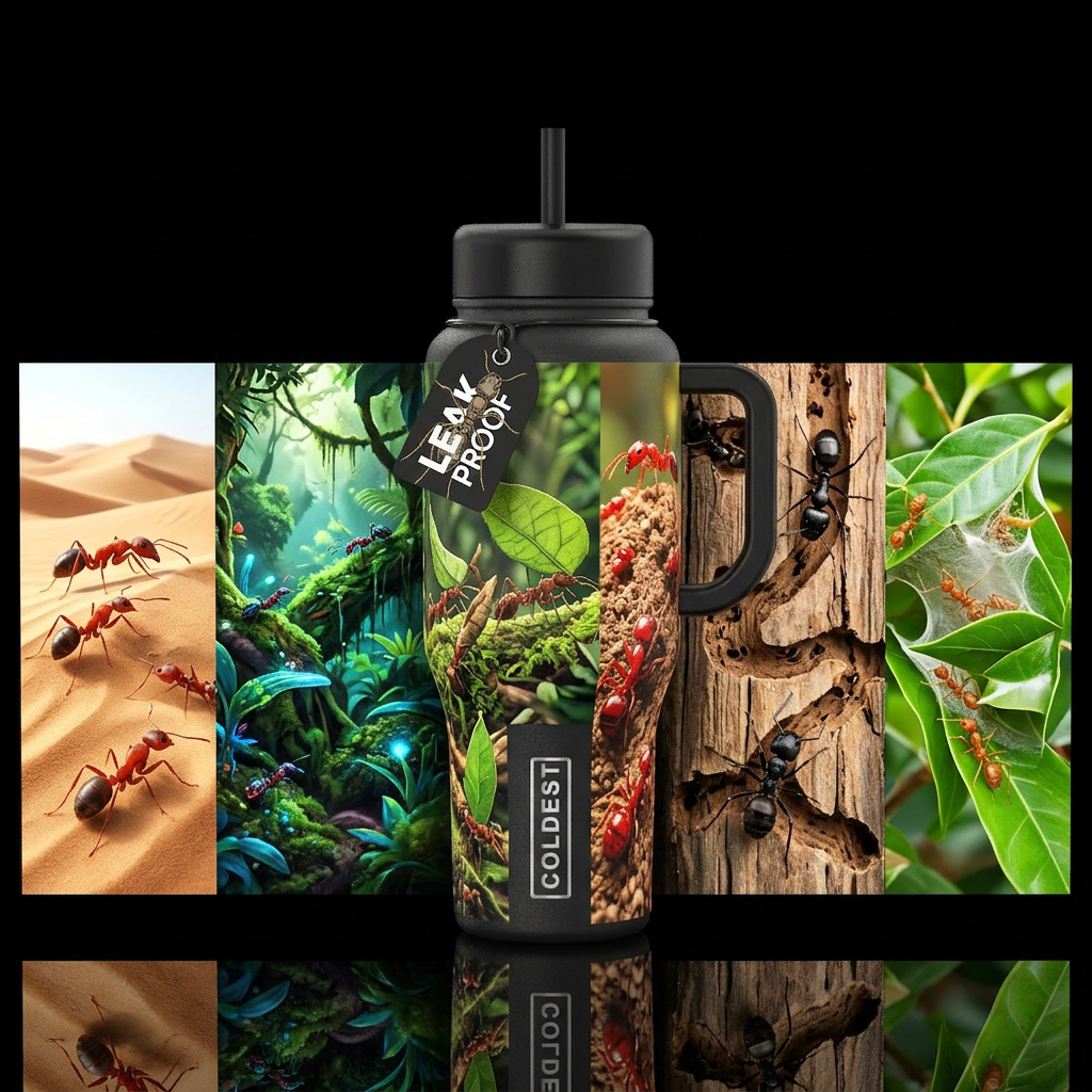Ants Around the World Different sections of the tu... water bottle design