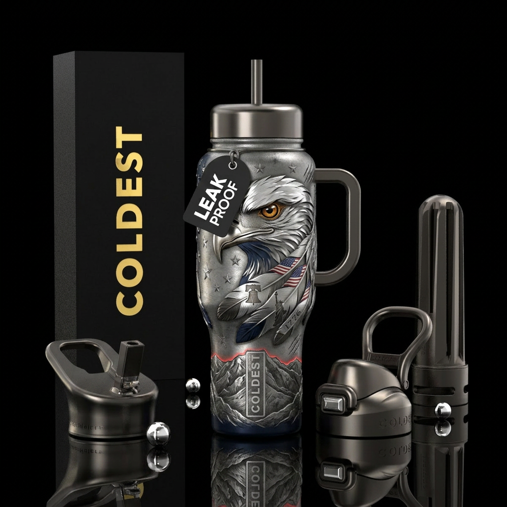 The American Steel Eagle™ 🇺🇸 Main Artwork Massiv... water bottle design