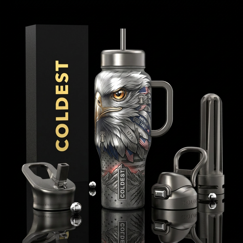 The American Steel Eagle™ 🇺🇸 Main Artwork Massiv... water bottle design