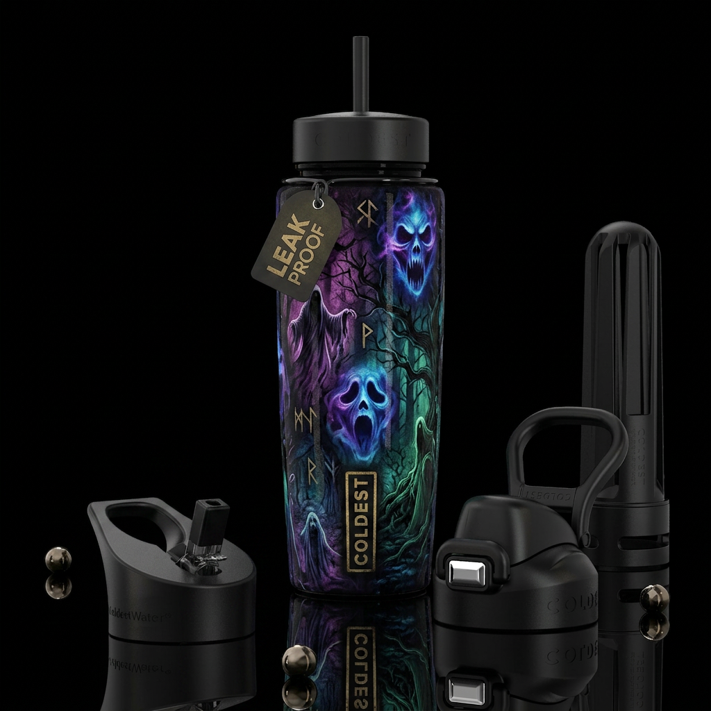 scary, haunted, darkness water bottle design