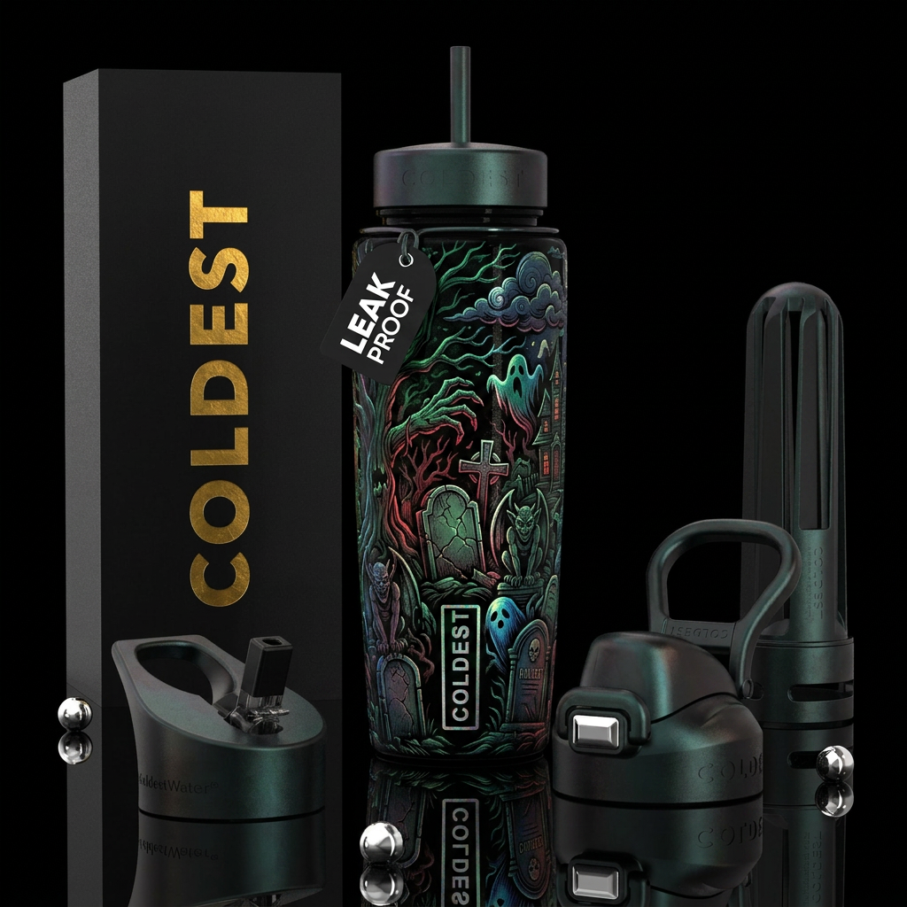 scary, haunted, darkness water bottle design