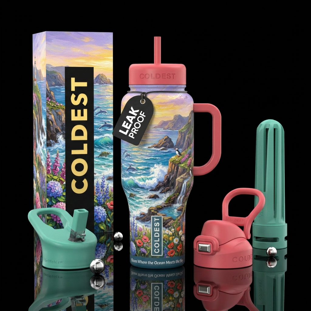 Coastal Bloom Other premium names: Blooming Shores... water bottle design