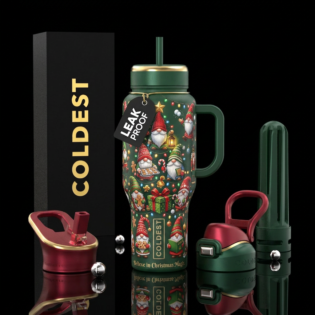 A Christmas Gnomes tumbler has the potential to be... water bottle design