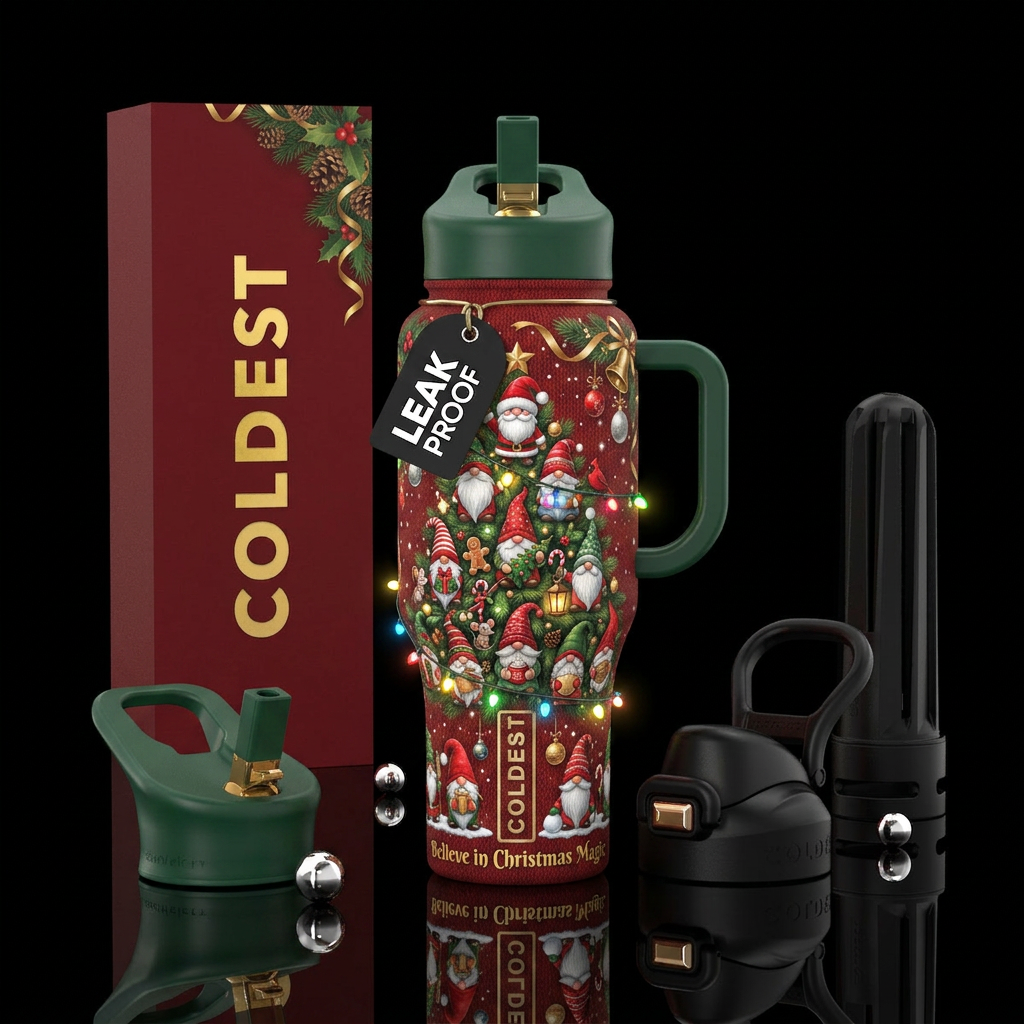 A Christmas Gnomes tumbler has the potential to be... water bottle design