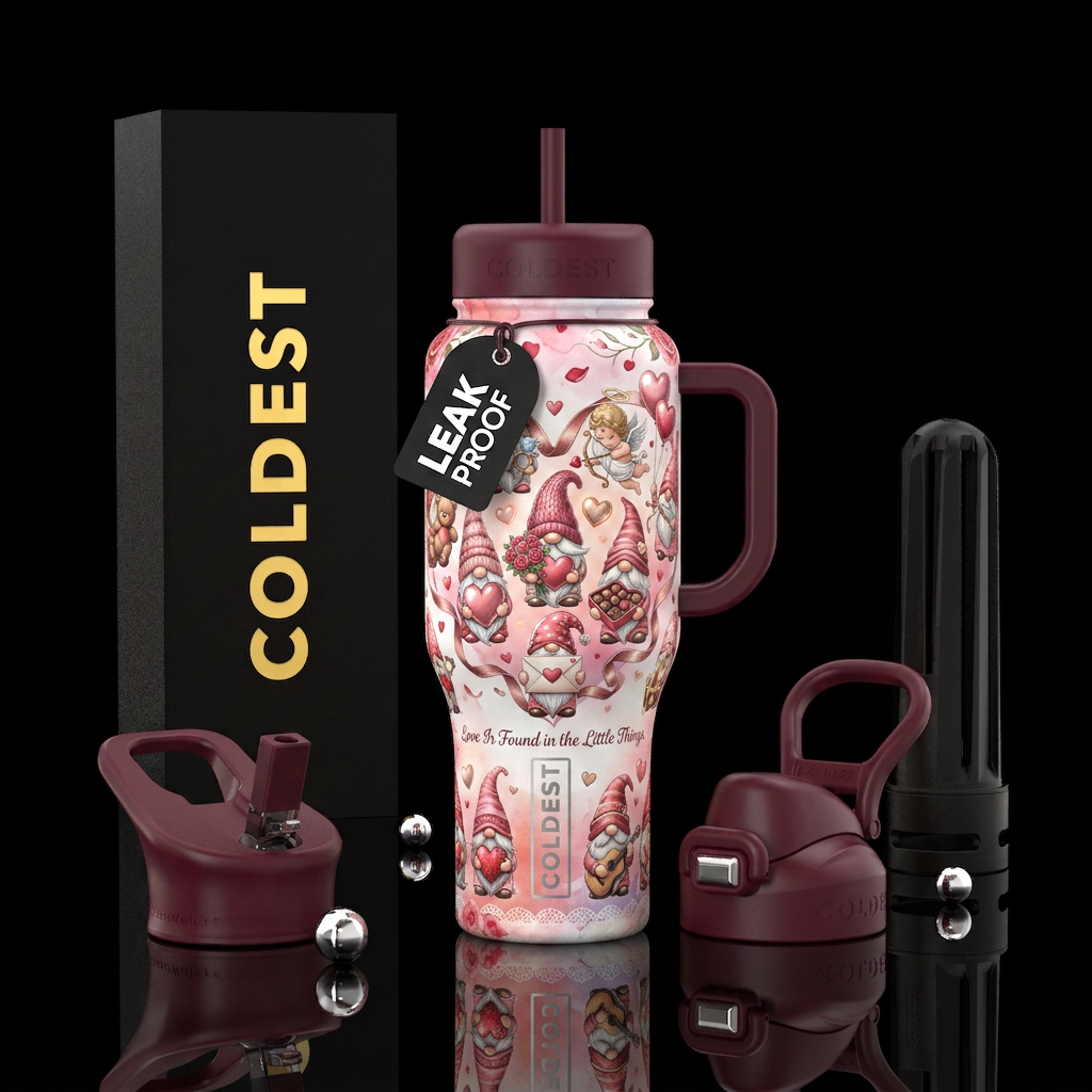 A Valentine's Day Gnomes tumbler has the potential... water bottle design