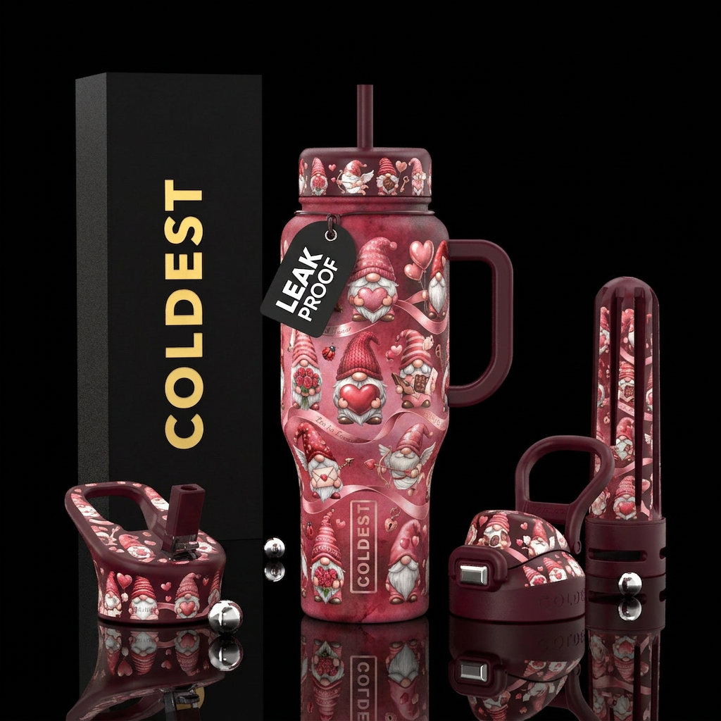 A Valentine's Day Gnomes tumbler has the potential... water bottle design