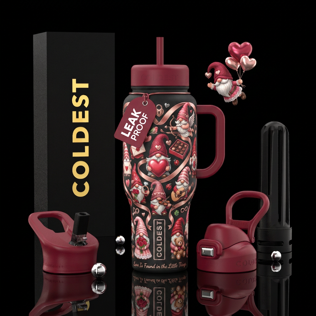 A Valentine's Day Gnomes tumbler has the potential... water bottle design