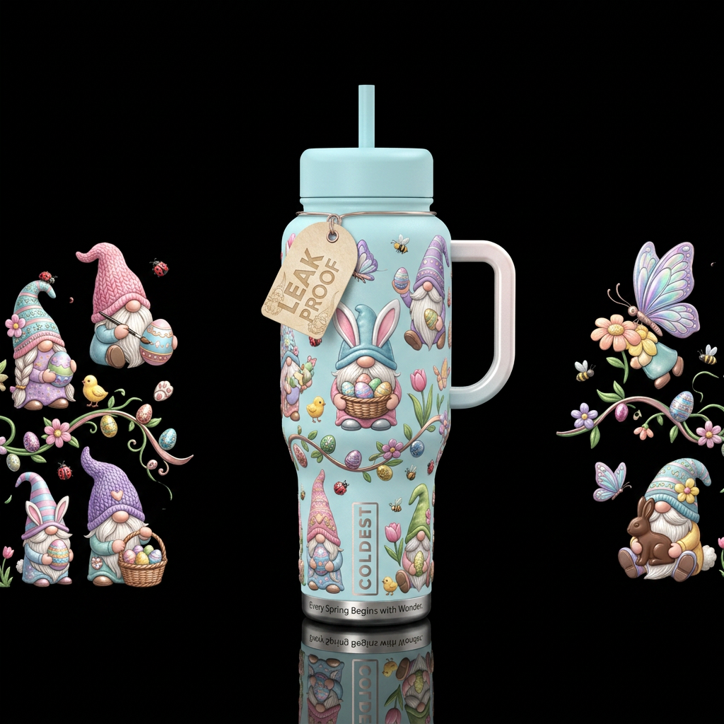An Easter Gnomes tumbler could become one of Colde... water bottle design
