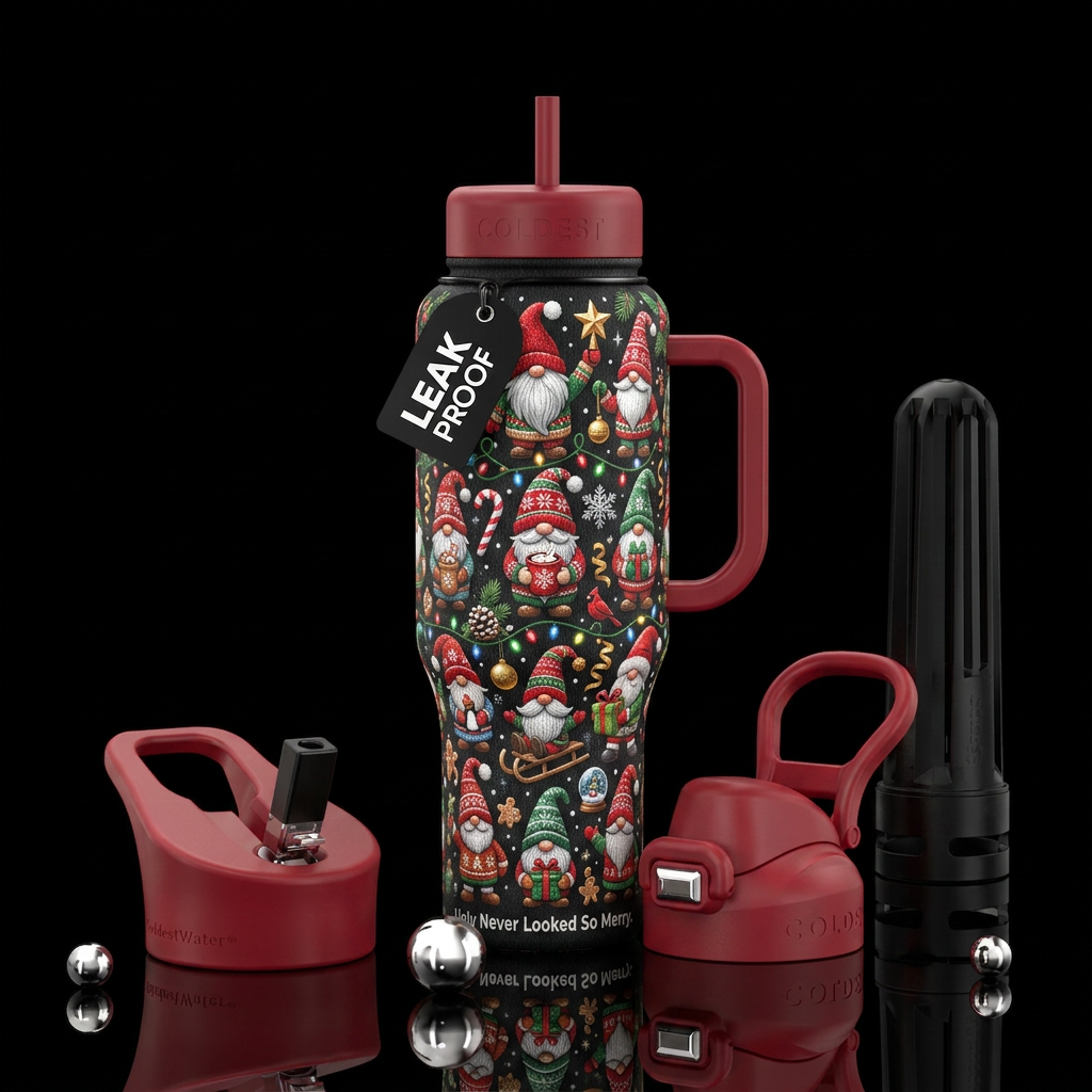 An Ugly Sweater Gnomes tumbler has the potential t... water bottle design