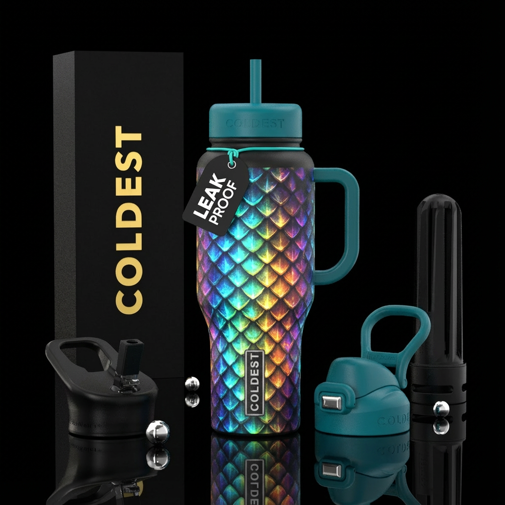 Dragon scale in multicolor glowie water bottle design
