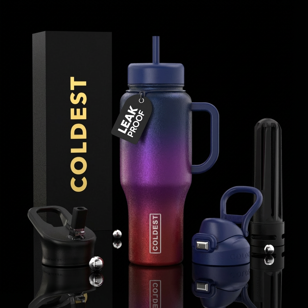 Ombre of shimmery colors dark red to purple to dar... water bottle design