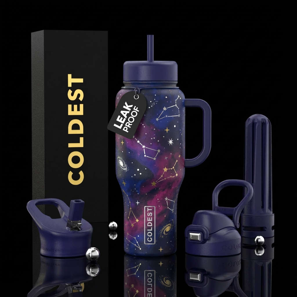 Constellations on a dark blue base with shades of ... water bottle design