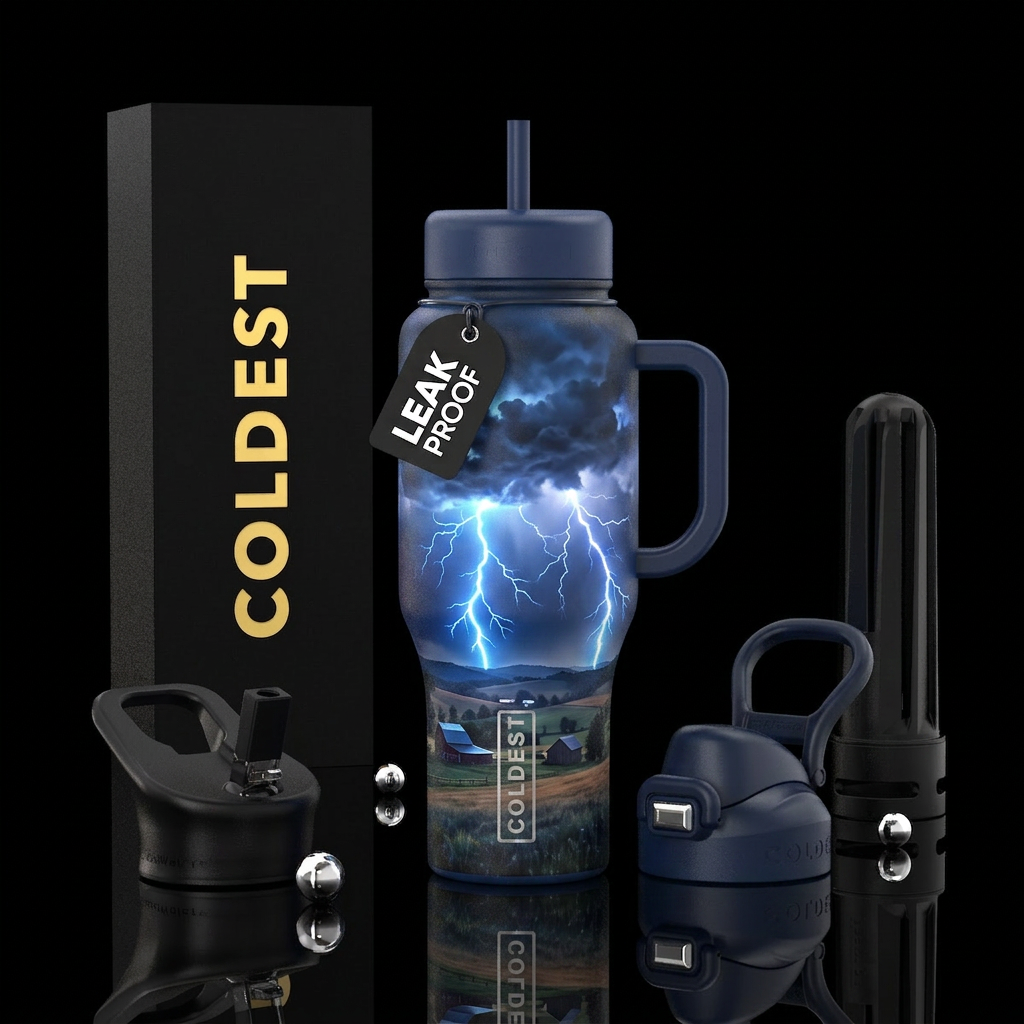 A lightning storm in the country and the lightning... water bottle design