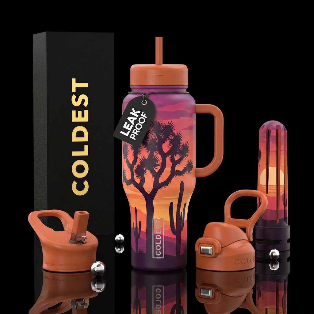 Arizona vibes of Joshua trees, cactus and a vibran... water bottle design