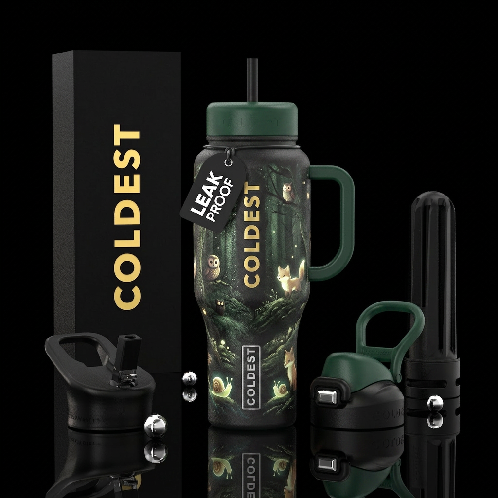 Fantasy woods water bottle design