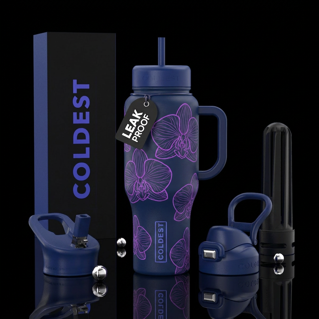 Purple orchid water bottle design