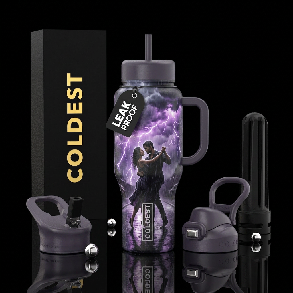 Dark storm with lightning streaming across the sky... water bottle design