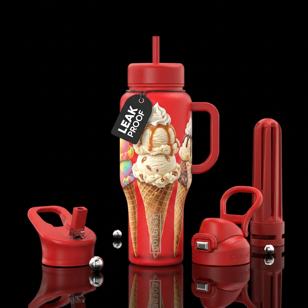 3 ice cream cones that are about the height of the... water bottle design