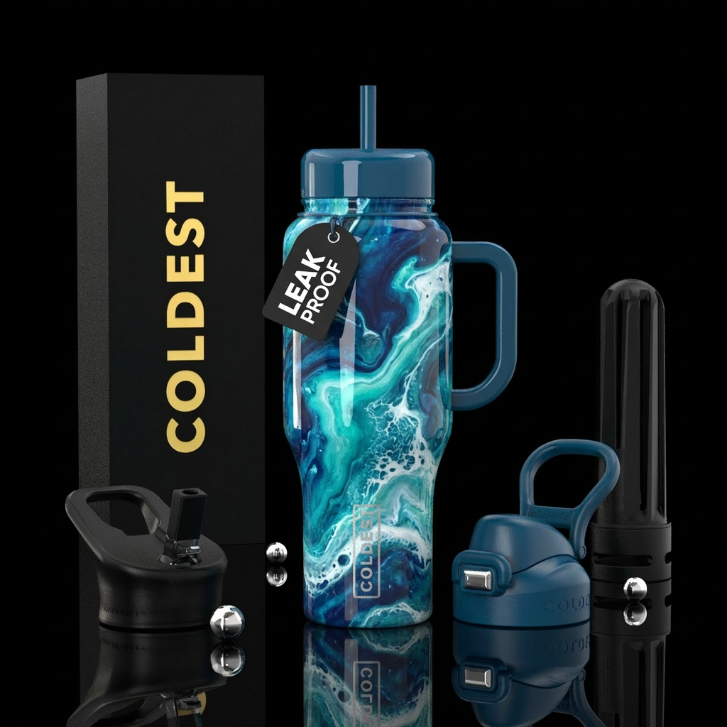 Marbled ocean, shiny water bottle design