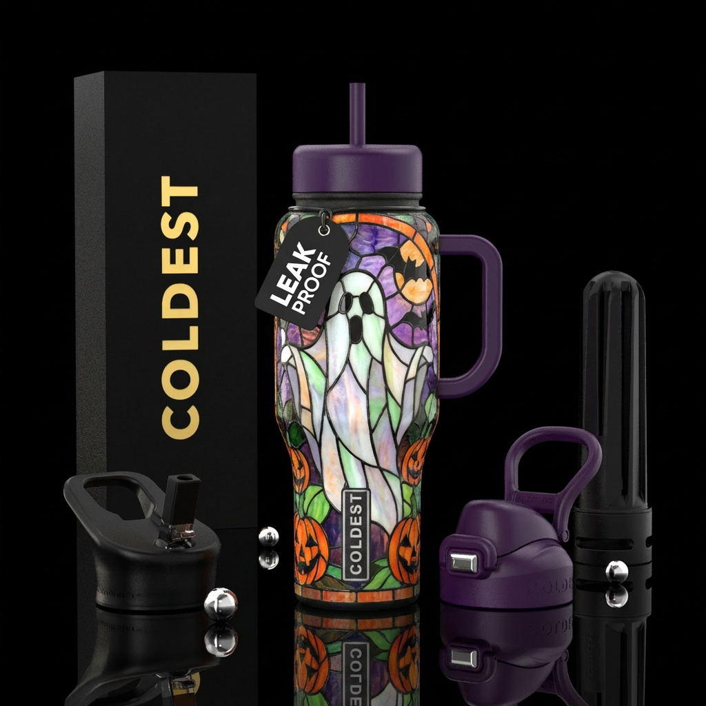 Tiffany lamp styled Halloween theme multi cut glas... water bottle design